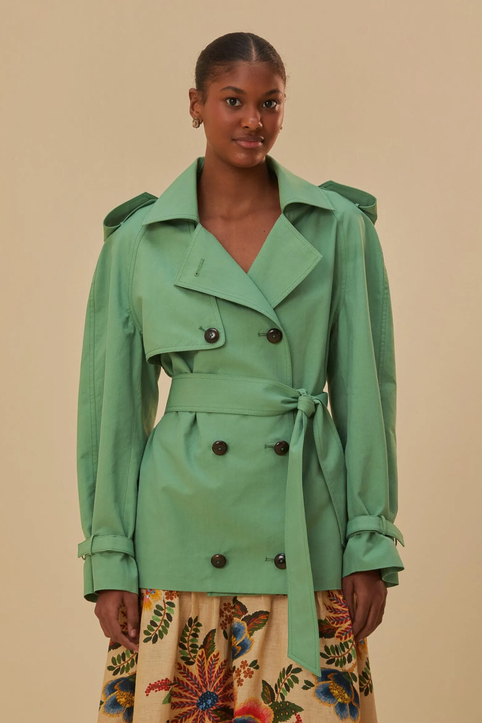 GREEN SHORT TRENCH COAT
