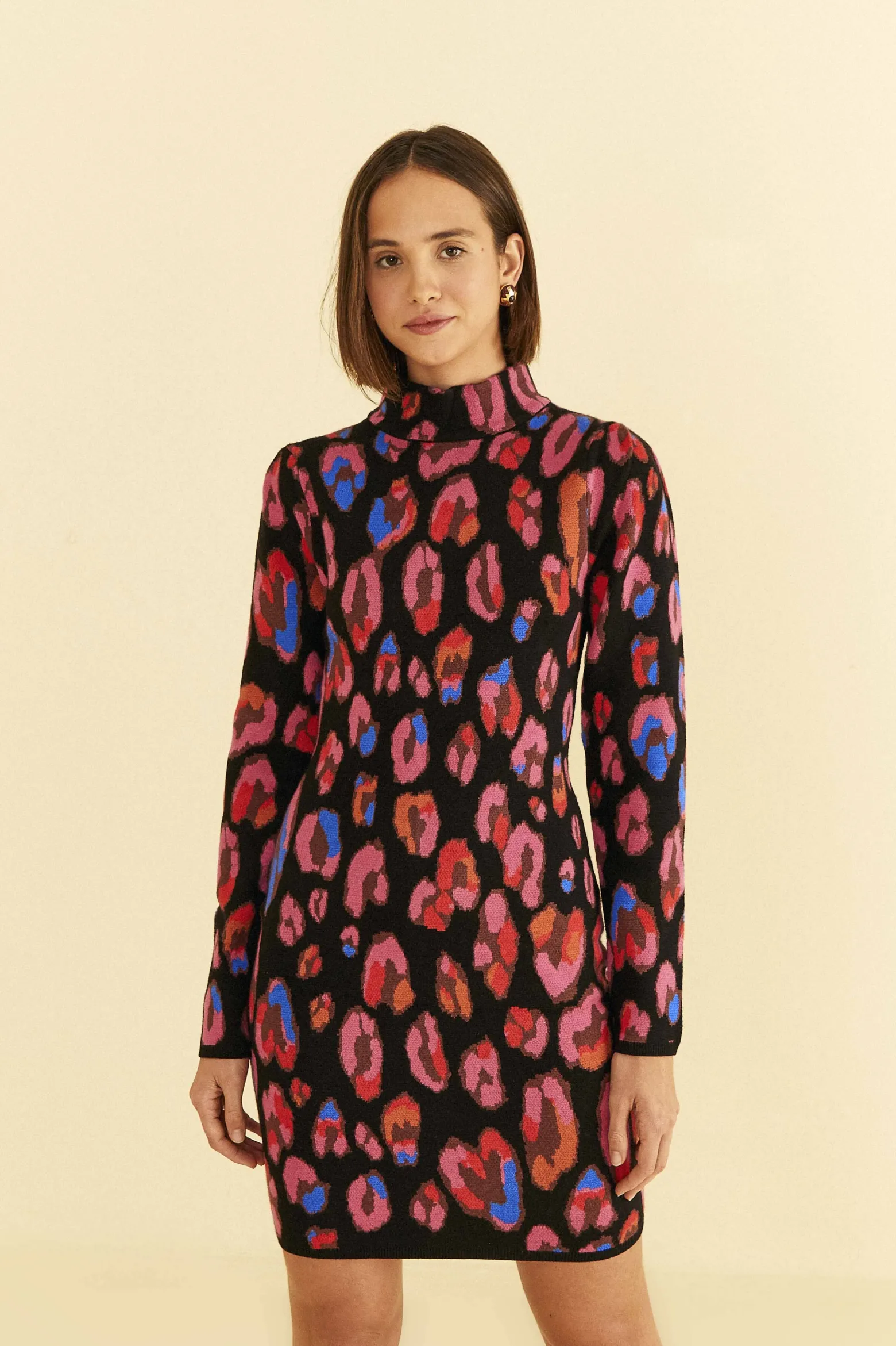 IRIDESCENT LEOPARDS KNIT MINI DRESS