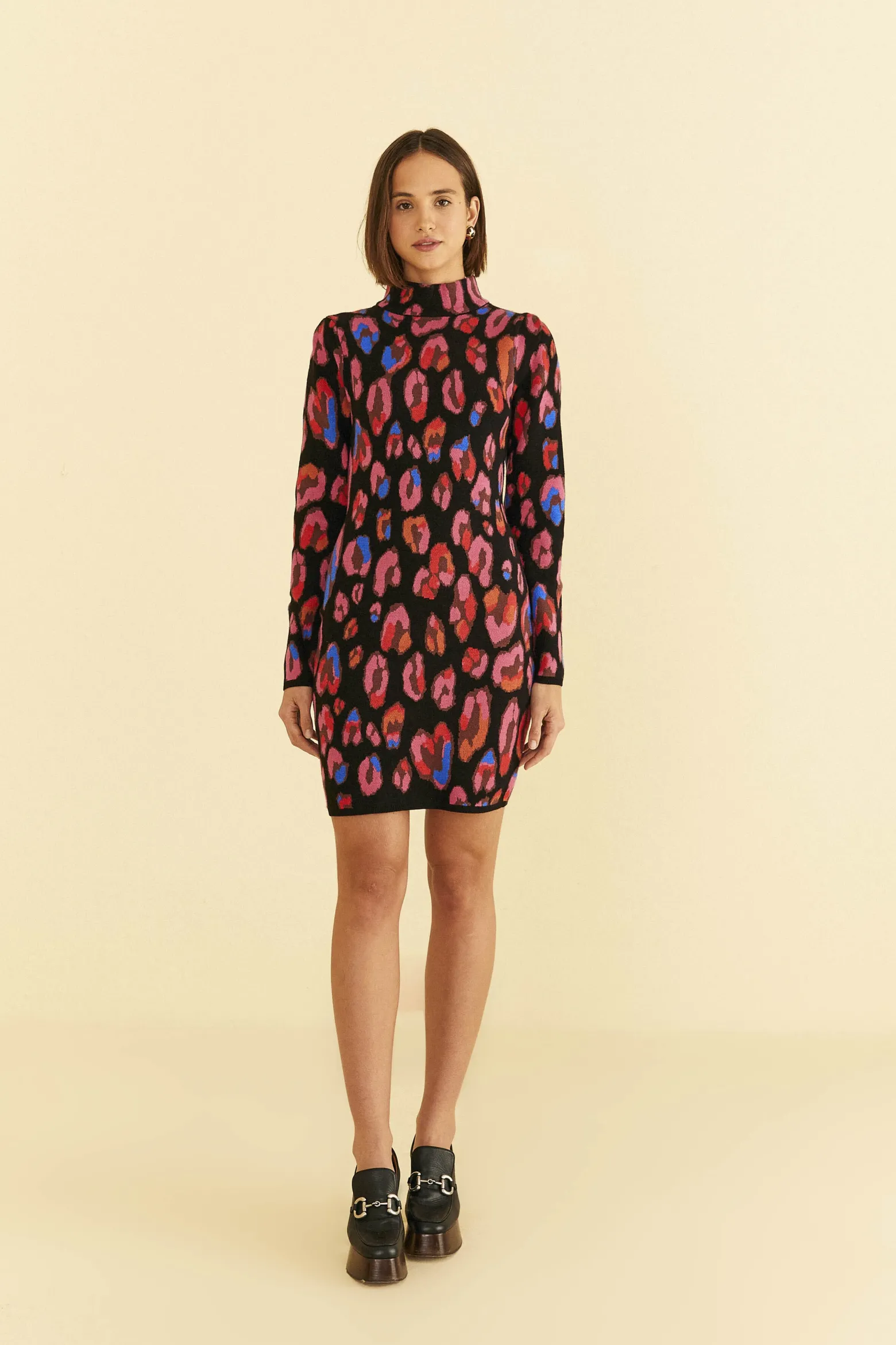 IRIDESCENT LEOPARDS KNIT MINI DRESS