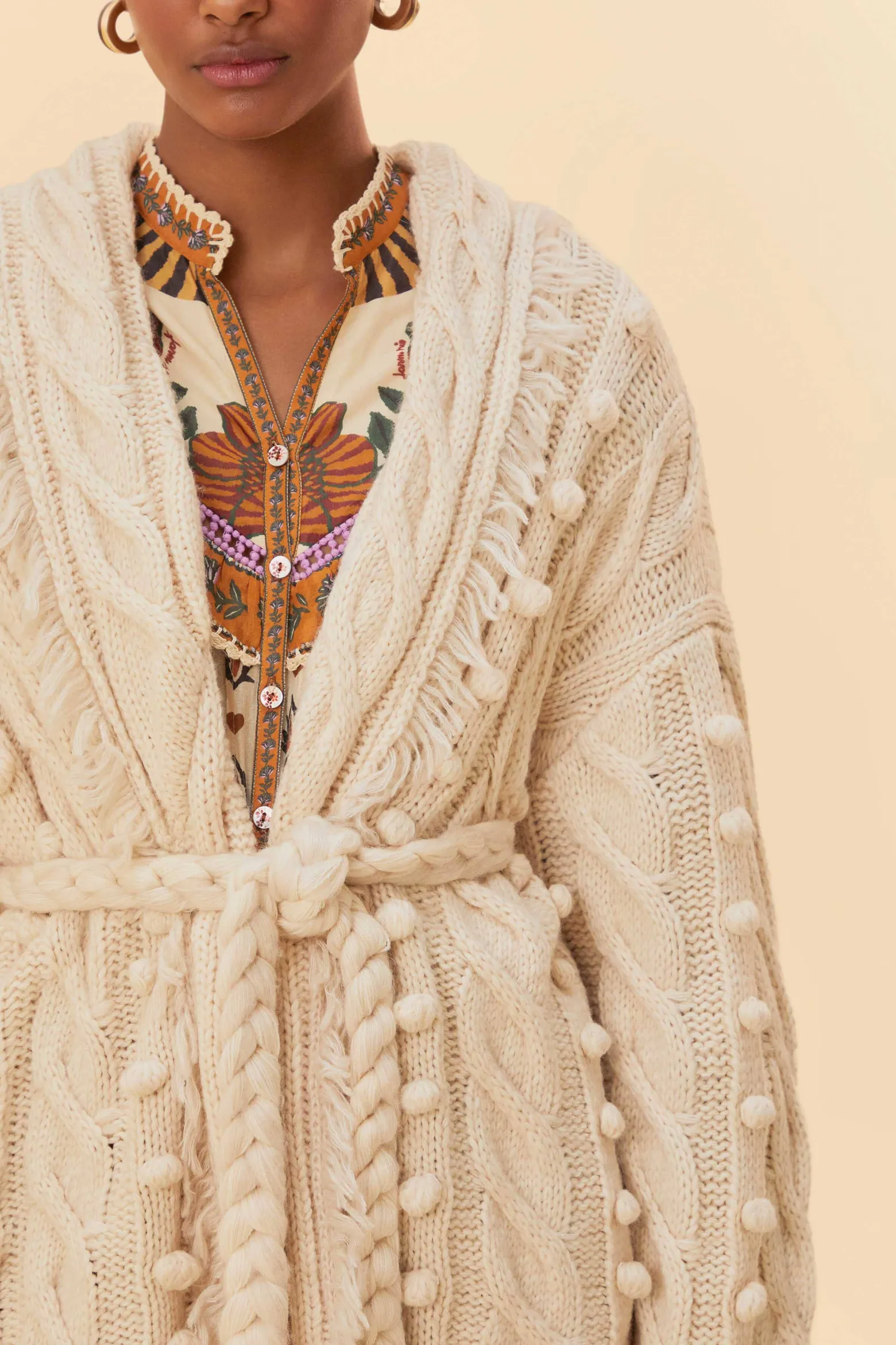 KHAKI BRAIDED KNIT CARDIGAN