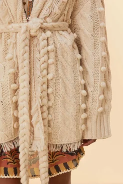 KHAKI BRAIDED KNIT CARDIGAN