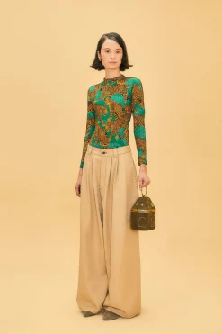 KHAKI LOW WAISTED PLEATED PANTS