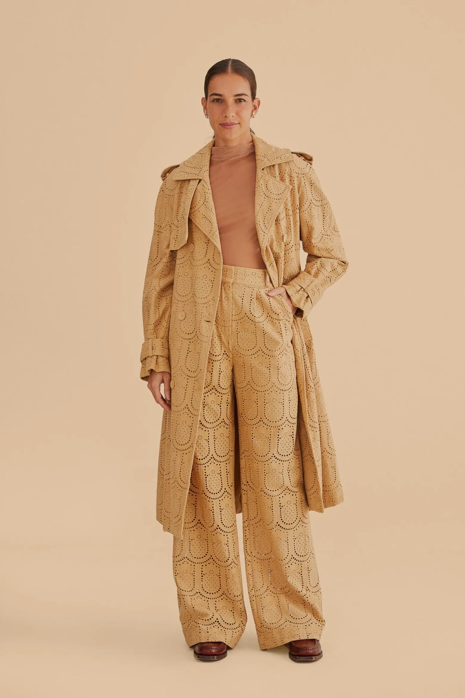 KHAKI PINEAPPLE EYELET PANTS