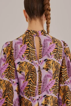  LAVENDER TIGER LEAVES MIDI DRESS