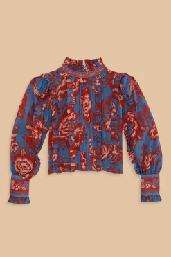 LIGHT BLUE LACE GARDEN RUFFLE BLOUSE