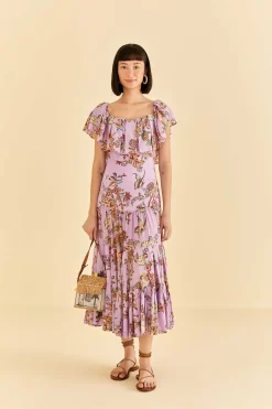 LILAC FLORAL MONKEY SHORT SLEEVE MAXI DRESS
