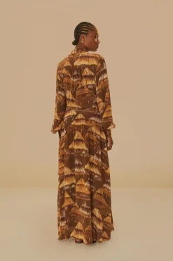 MALOCAS BEIGE LONG SLEEVE MIDI DRESS