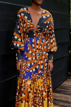 MIXED BANANADA LONG SLEEVE MAXI DRESS