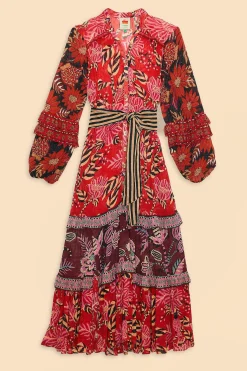 MIXED FLORAL PRINTS LONG SLEEVE MAXI DRESS