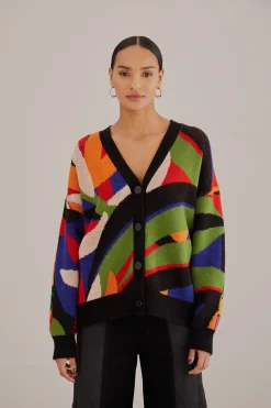 MIXED FLOWERS BANANAS KNIT CARDIGAN