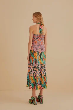 MIXED HEART IVY SCARF SLEEVELESS MIDI DRESS