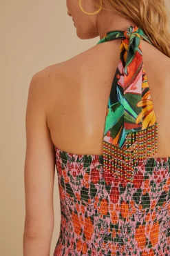 MIXED HEART IVY SCARF SLEEVELESS MIDI DRESS