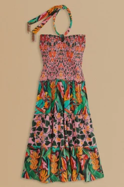 MIXED HEART IVY SCARF SLEEVELESS MIDI DRESS