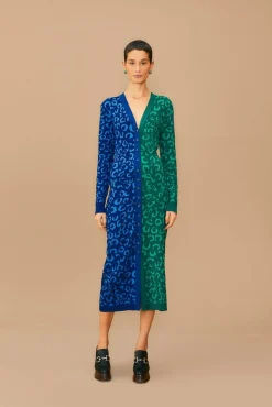  MIXED LEOPARDS KNIT MIDI CARDIGAN DRESS