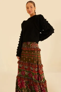  MULTICOLOR AINIKA FLORAL GARDEN TIERED MAXI SKIRT