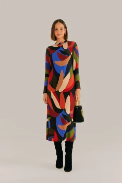 MULTICOLOR GRAPHIC BANANAS LENZING™ ECOVERO™ VISCOSE MIDI DRESS