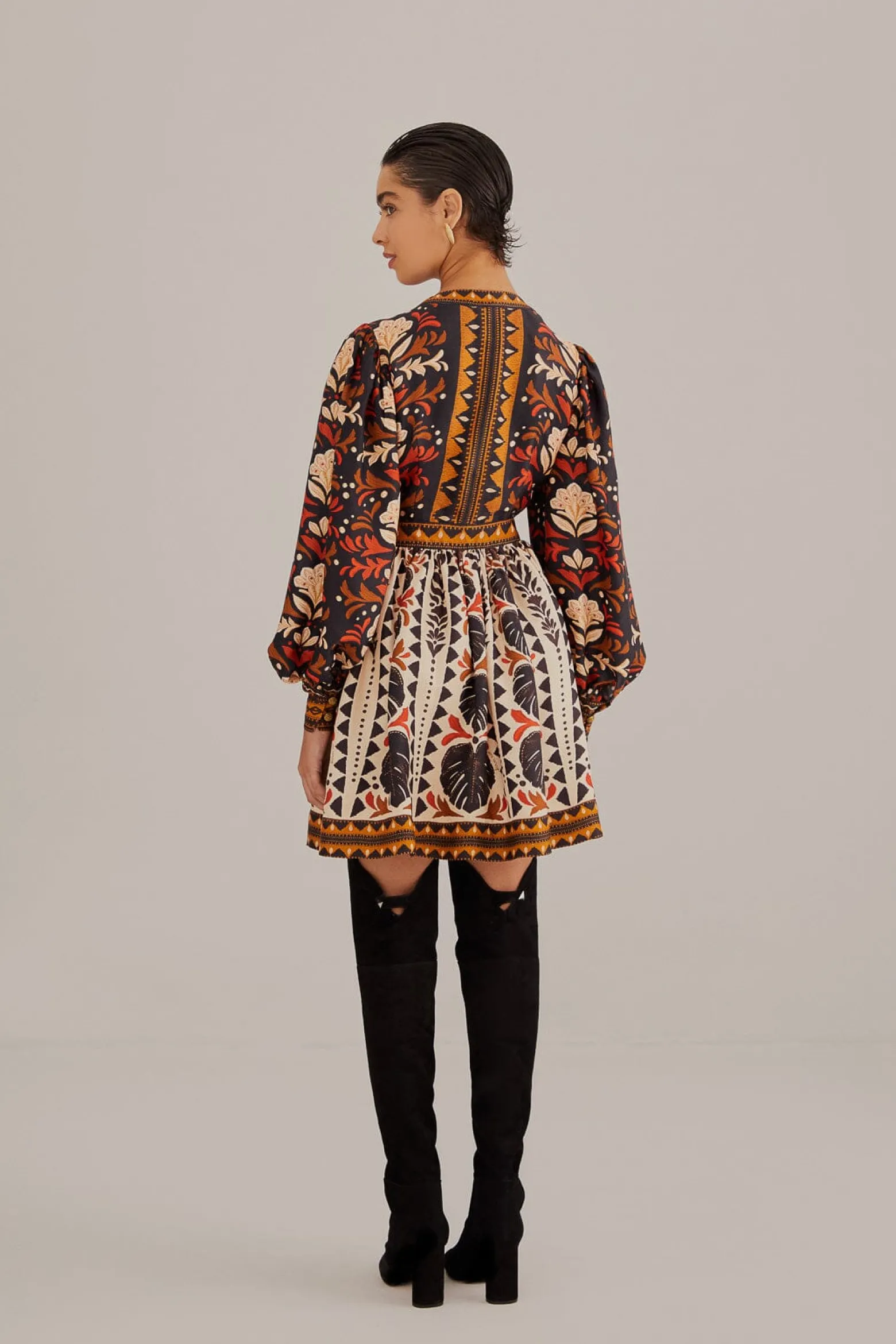  MULTICOLOR TAPESTRY GARDEN V NECK MINI DRESS