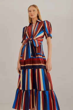 MULTICOLOR WINTER STRIPES SHORT SLEEVE MIDI DRESS