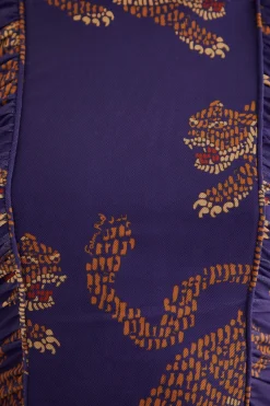 NAVY BLUE LEOPARDS HIGH NECK MIDI DRESS