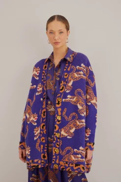 NAVY BLUE LEOPARDS KNIT CARDIGAN