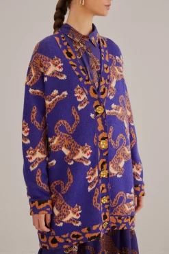 NAVY BLUE LEOPARDS KNIT CARDIGAN