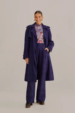 NAVY BLUE PINEAPPLE EYELET PANTS