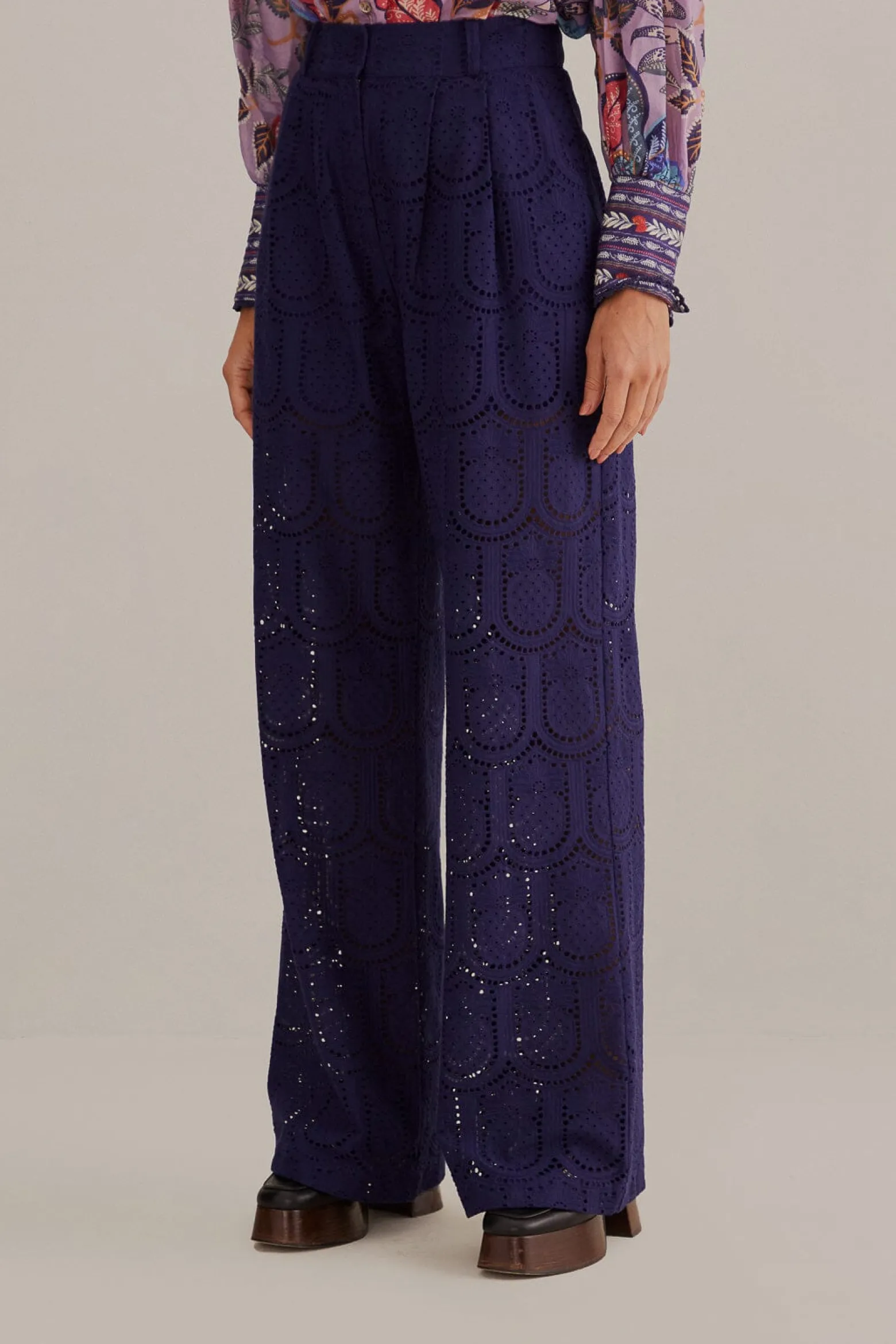 NAVY BLUE PINEAPPLE EYELET PANTS