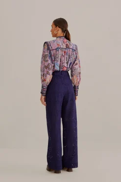 NAVY BLUE PINEAPPLE EYELET PANTS