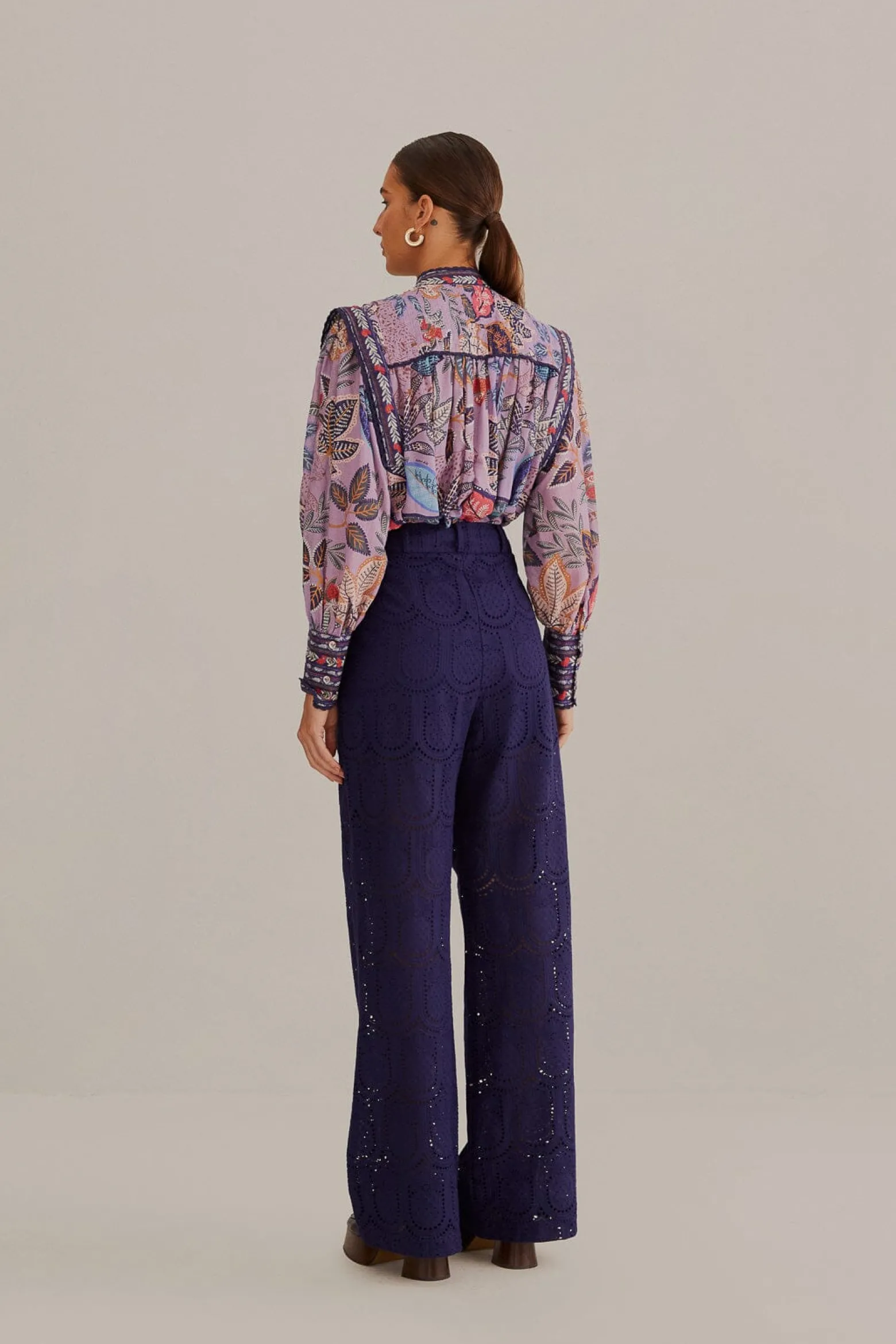 NAVY BLUE PINEAPPLE EYELET PANTS