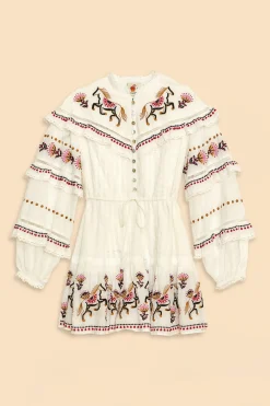  OFF-WHITE EMBROIDERED HORSES RUFFLE MINI DRESS