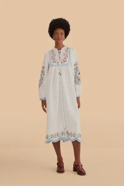 OFF-WHITE EMBROIDERED MIDI DRESS