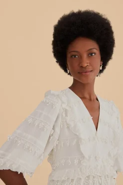 OFF-WHITE RUFFLE TASSELS MIDI DRESS