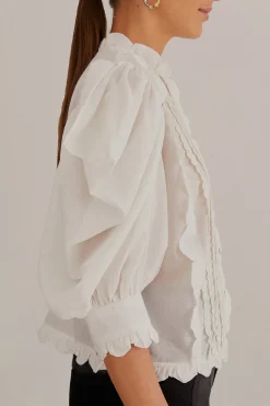  OFF-WHITE SHORT SLEEVE PLEATED BLOUSE