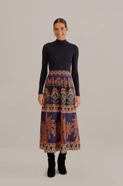 ORANGE AINIKA TAPESTRY MIDI SKIRT