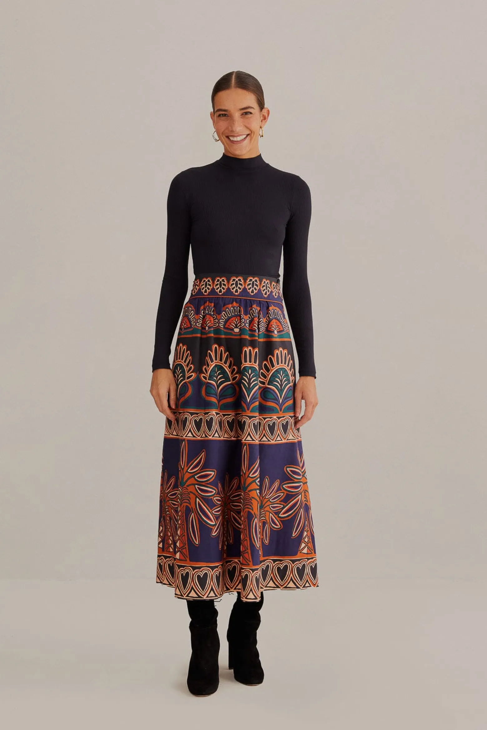 ORANGE AINIKA TAPESTRY MIDI SKIRT