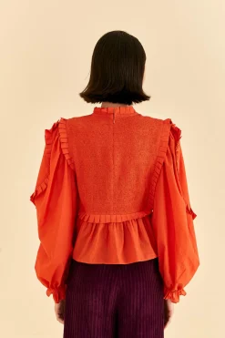 ORANGE SMOCKED BLOUSE