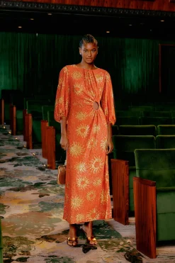 ORANGE SUNNY MOOD SEQUIN CUT OUT MIDI DRESS