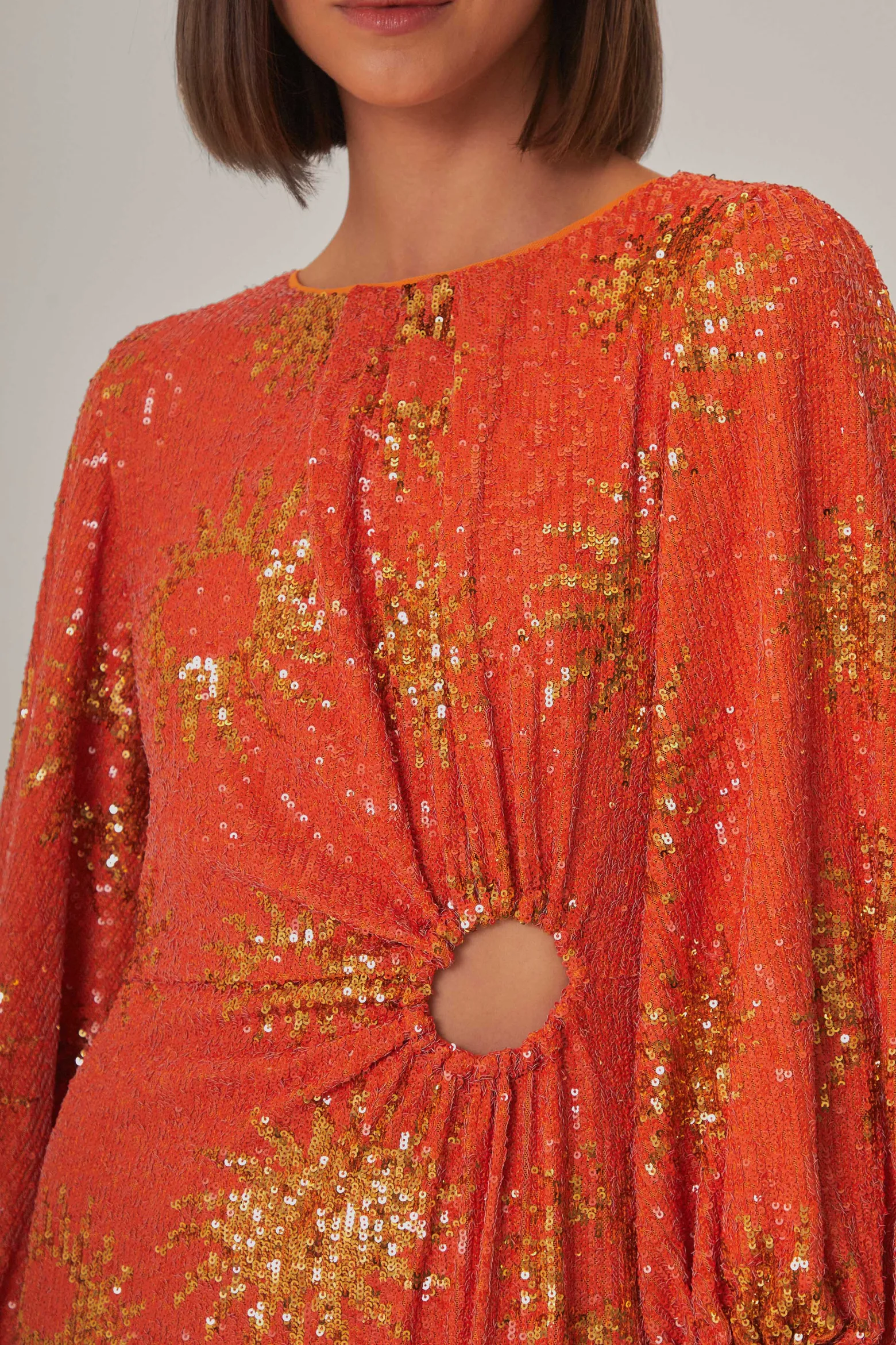 ORANGE SUNNY MOOD SEQUIN CUT OUT MIDI DRESS