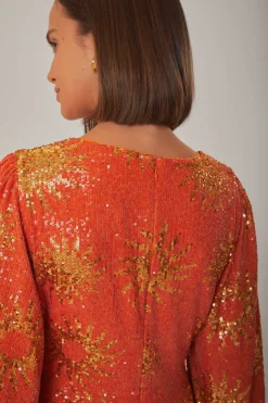 ORANGE SUNNY MOOD SEQUIN CUT OUT MIDI DRESS
