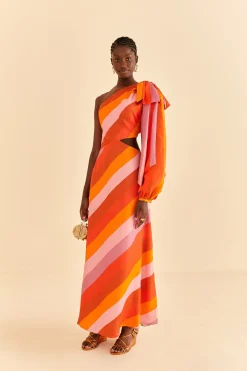 PARTY STRIPES MULTICOLOR ONE SHOULDER MAXI DRESS