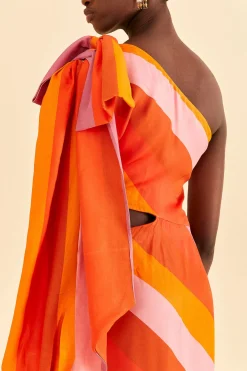 PARTY STRIPES MULTICOLOR ONE SHOULDER MAXI DRESS