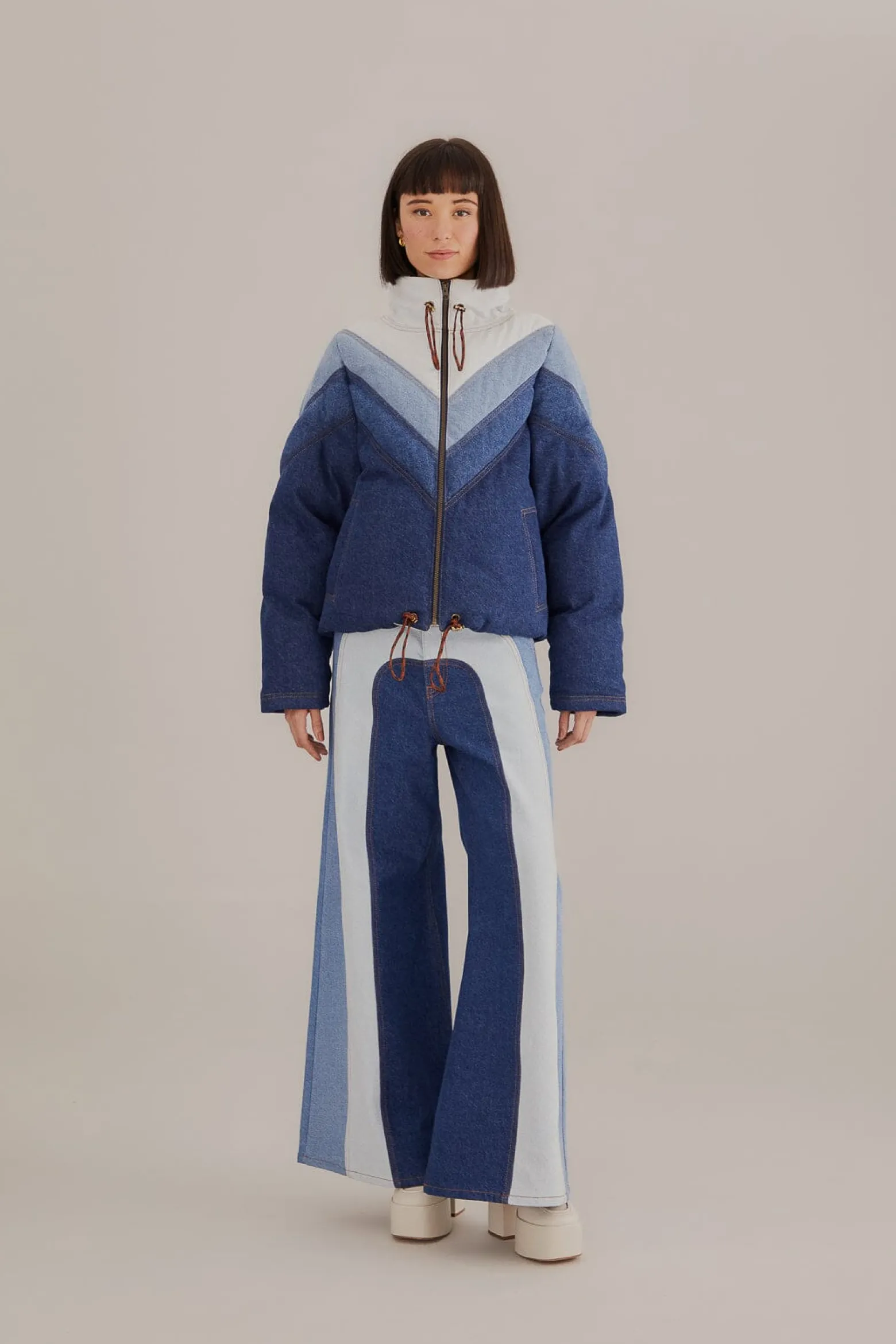PATCHWORK DENIM WIDE PANTS