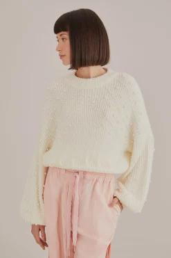 PEARL EMBROIDERED BUBBLE SWEATER