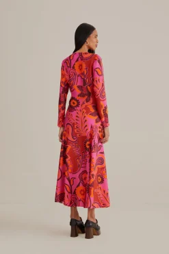  PINK BOLD FLORAL LONG SLEEVE MAXI DRESS