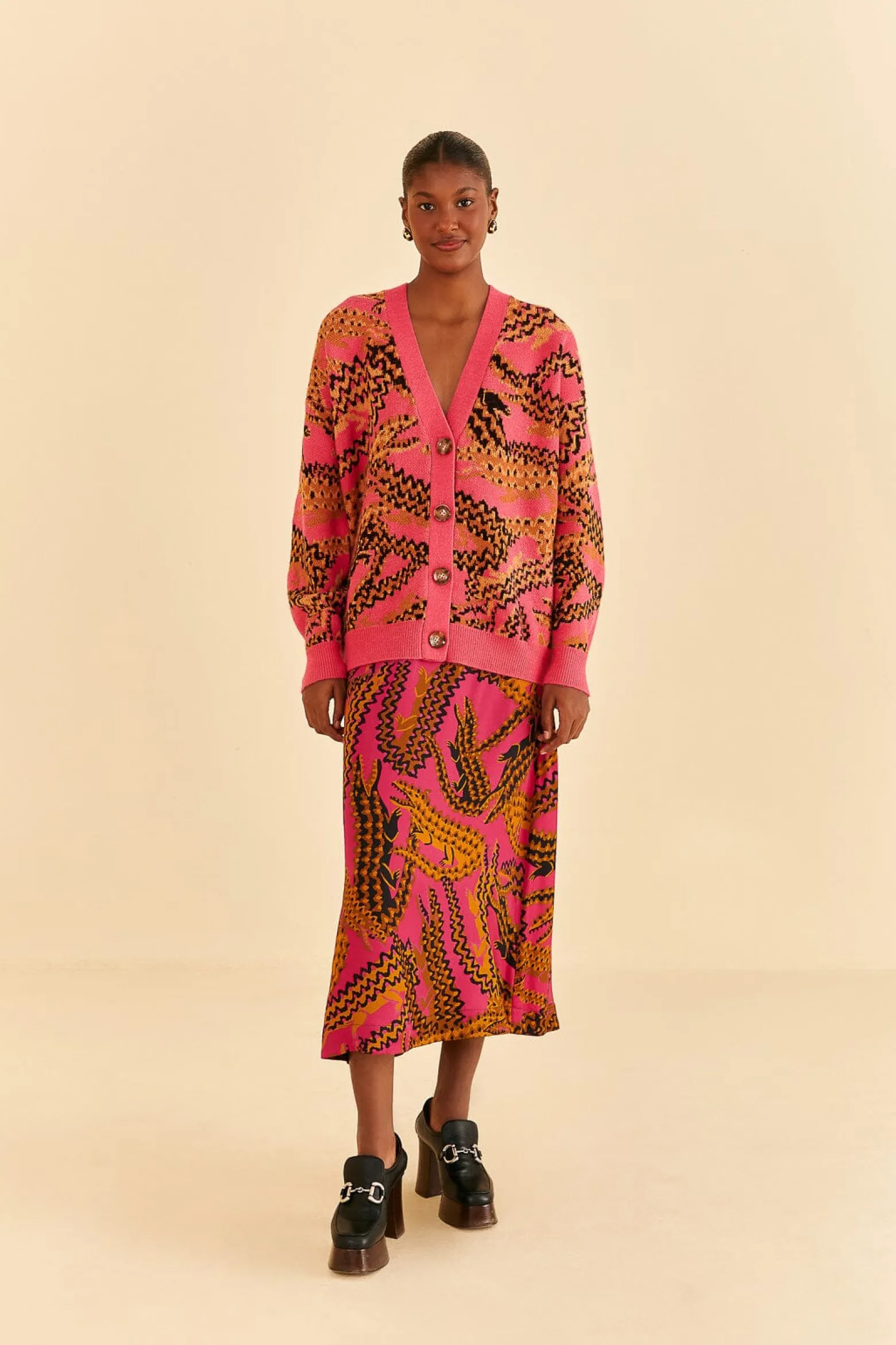 PINK CROCO MIDI SKIRT