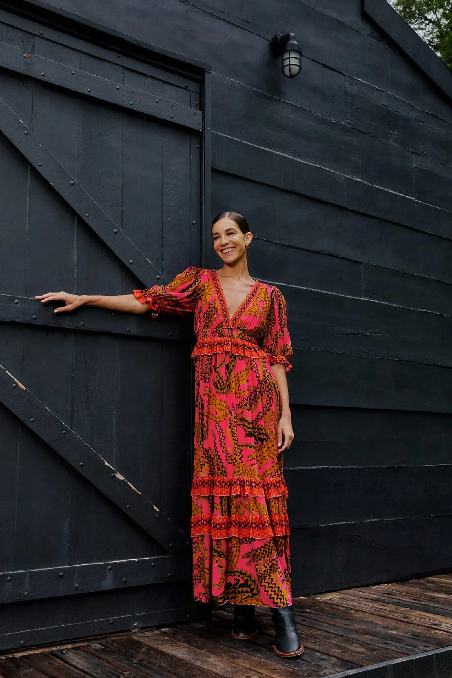 PINK CROCO SHORT SLEEVE MAXI DRESS