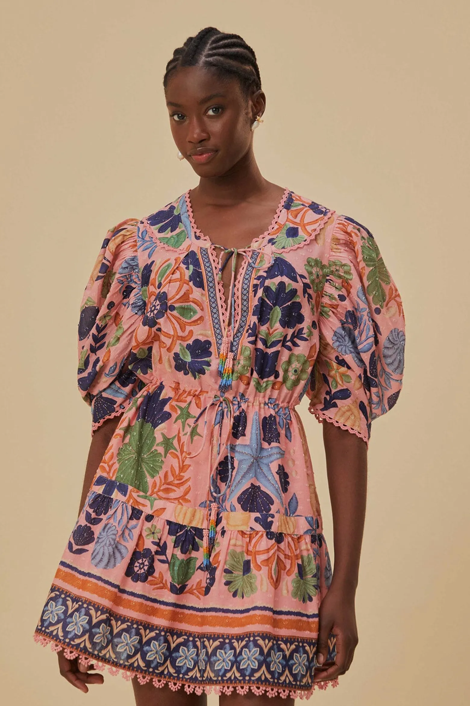 PINK SEASHELL TAPESTRY MINI DRESS