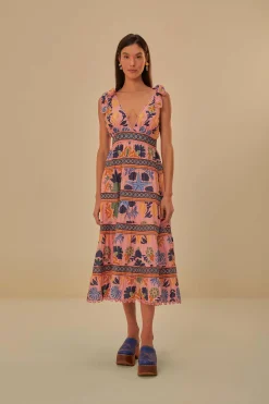 PINK SEASHELL TAPESTRY MIDI DRESS