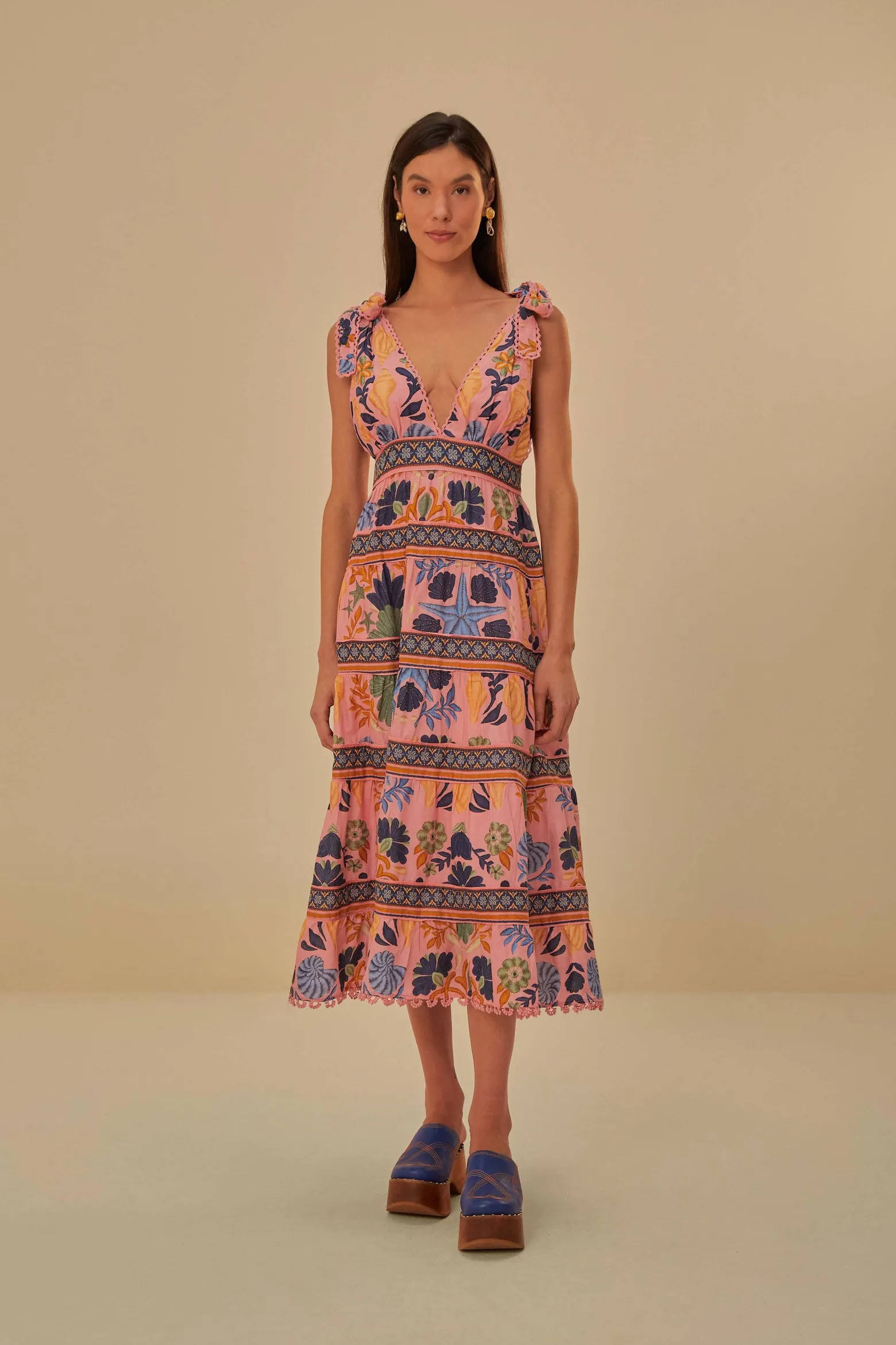 PINK SEASHELL TAPESTRY MIDI DRESS