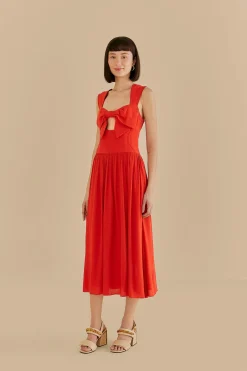  RED BOW SLEEVELESS MIDI DRESS